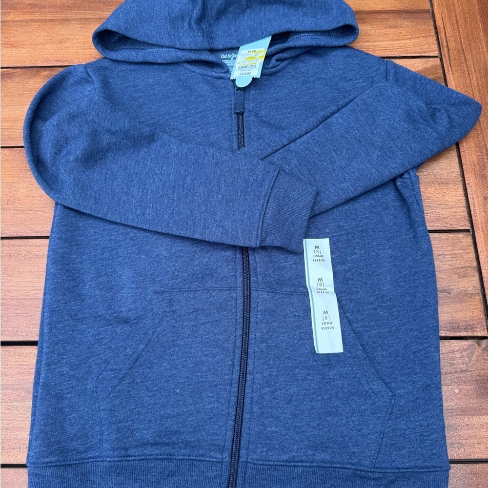 Cat & Jack Blue Zip-Up Hoodie Sweatshirt Size 8 Girl, NWT